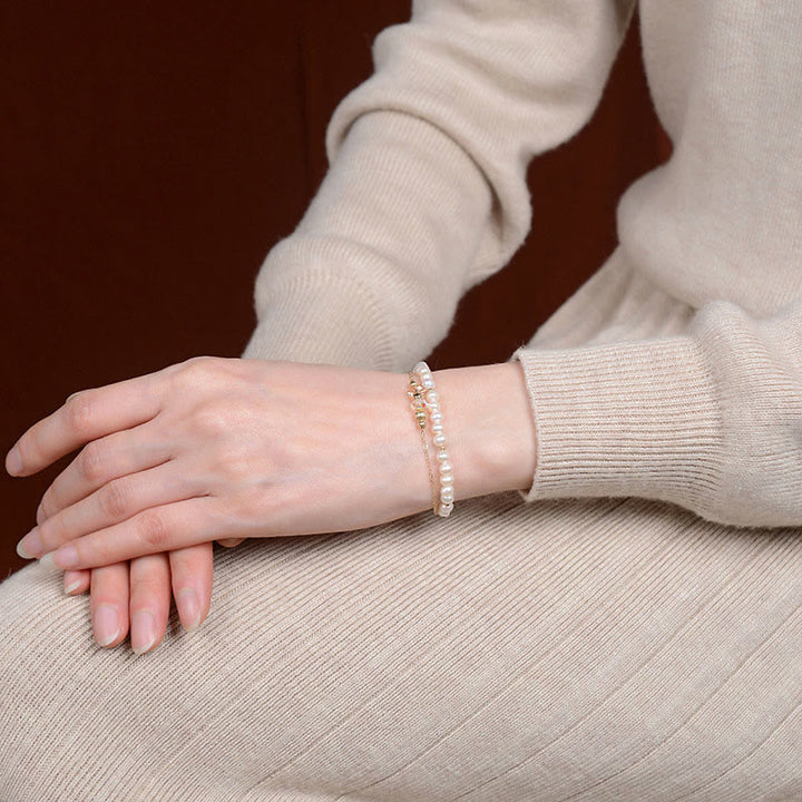 Buddha Stones 925 Sterling Silber plattiert 14 Karat Gold Naturperlen Kristall Heilung Doppellagiges Armband - image 3