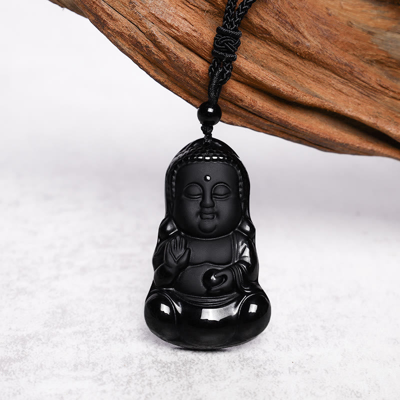 Buddha Stones, natürlicher schwarzer Obsidian-Kristall, Buddha-Stärke, Schutz, Amulett, Glücksbringer-Anhänger-Halskette - image 4