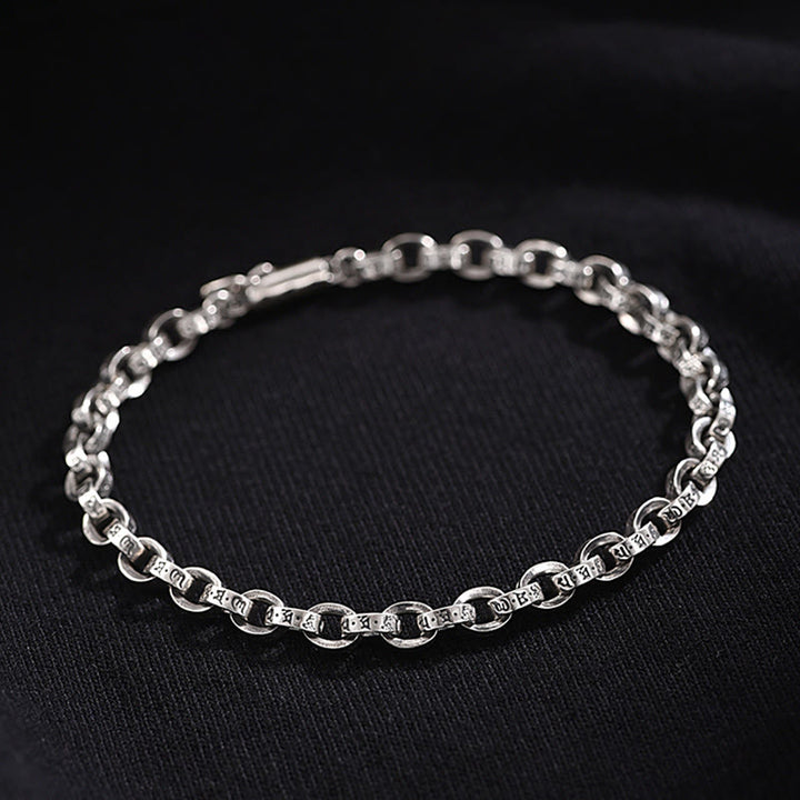 Buddha Stones 925 Sterling Silber Om Mani Padme Hum geschnitztes Design Kreativität Metallarmband - image 3