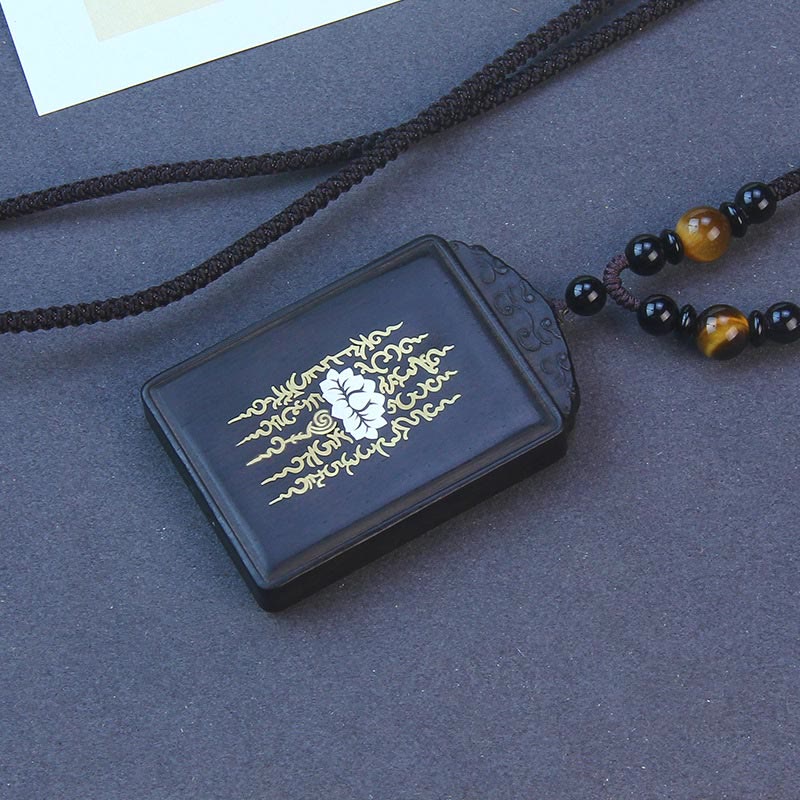 Buddha Stones 999 Sterling Silber Ebenholz Lotus eingelegter ruhiger Halskettenanhänger - Ebenholz 6*4*1cm - image 1