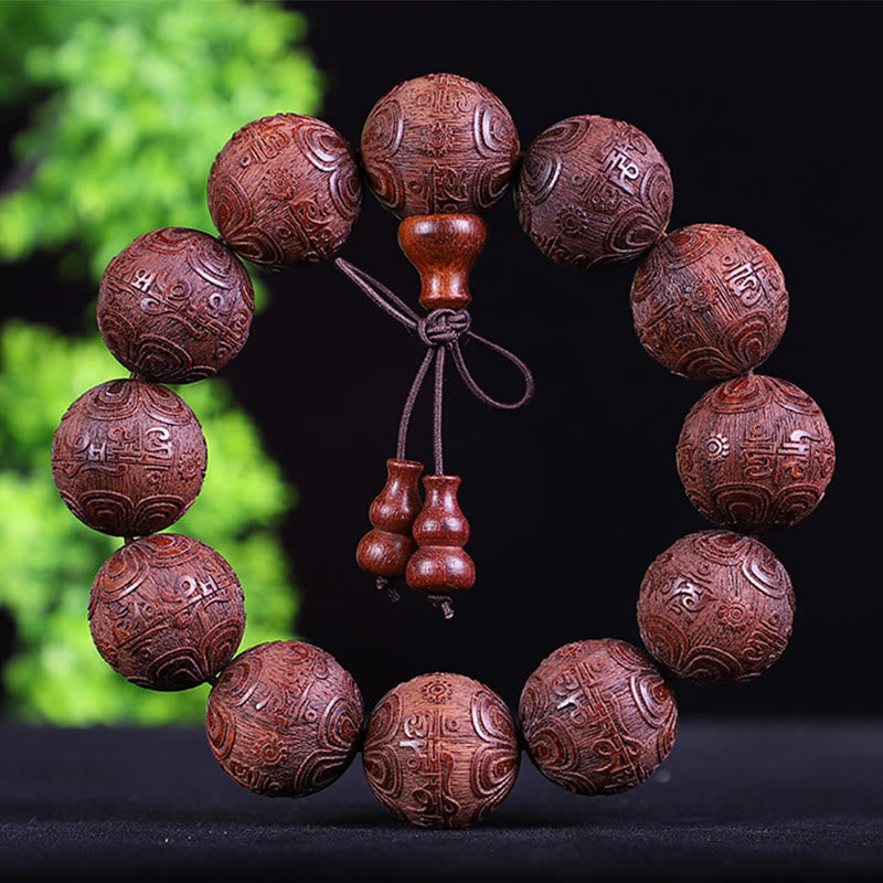 Buddha Stones Chinesisches Sternzeichen Palisander Ebenholz Kupfermünze PiXiu Geschnitztes Wärmearmband
