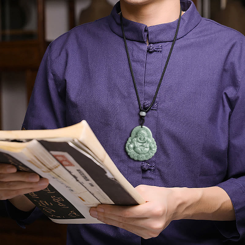 Buddha Stones, lachender Buddha, natürlicher Jade-Kupfer-Münzen-Halsketten-Anhänger - image 5