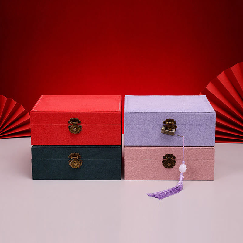 Buddha Stones, schlichtes Design, Schmuckkästchen, Organizer, zweilagige Schmuck-Aufbewahrungsbox, Flanell-Box mit Schloss - image 24