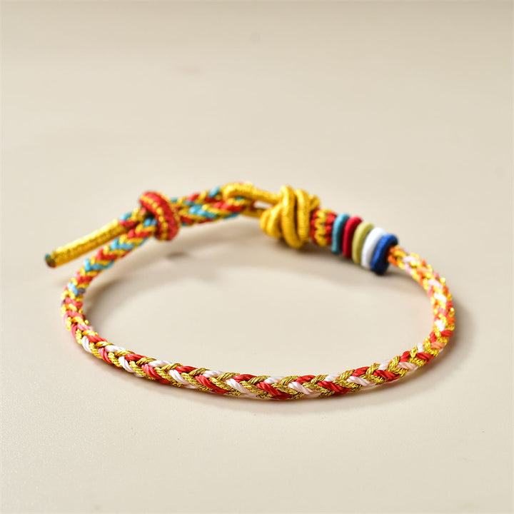 Buddha Stones Handgefertigtes buntes goldenes, heilendes geflochtenes Seilarmband