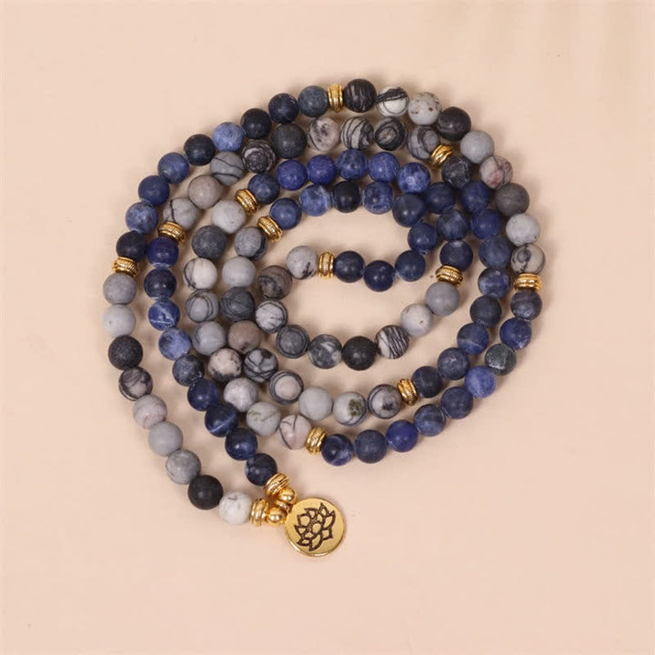 Buddha Stones 108 Mala Perlen Sodalith Zebra Jaspis Kristall Lotus Stärke Armband