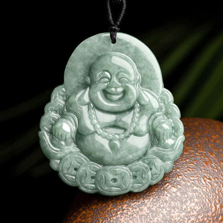 Buddha Stones, lachender Buddha, natürlicher Jade-Kupfer-Münzen-Halsketten-Anhänger - Lachender Buddha (Glück ♥ Reichtum) - image 1