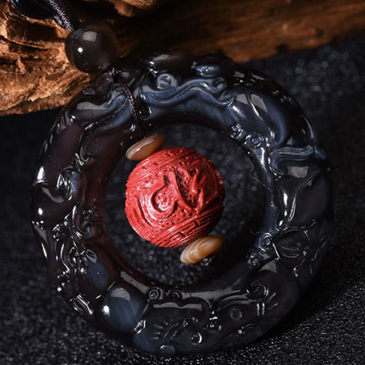 FengShui natürlicher Regenbogen-Obsidian PiXiu-Zinnober-Heilungshalskettenanhänger - image 6