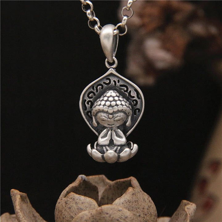 Buddha Stones 999 Sterling Silber Meditation Buddha Lotus Serenity Halskette Anhänger - Buddha-Symbol (Mitgefühl ♥ Gelassenheit) - image 1