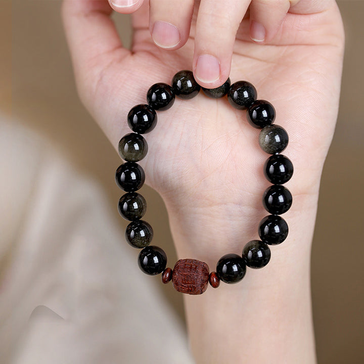 Buddha Stones, natürlicher Goldglanz-Obsidian, Regenbogen-Obsidian, Om Mani Padme Hum Fu, Charakter-Heilungsarmband