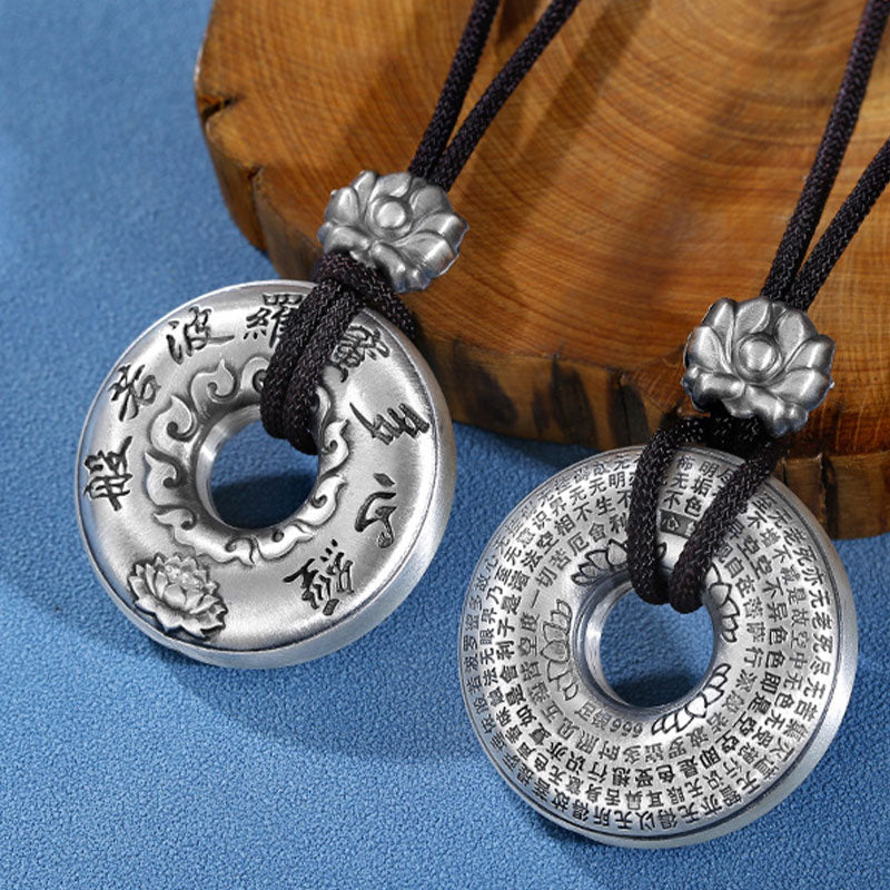 999 Sterling Silber Herz Sutra Lotus Peace Schnalle Halskette Anhänger - image 2