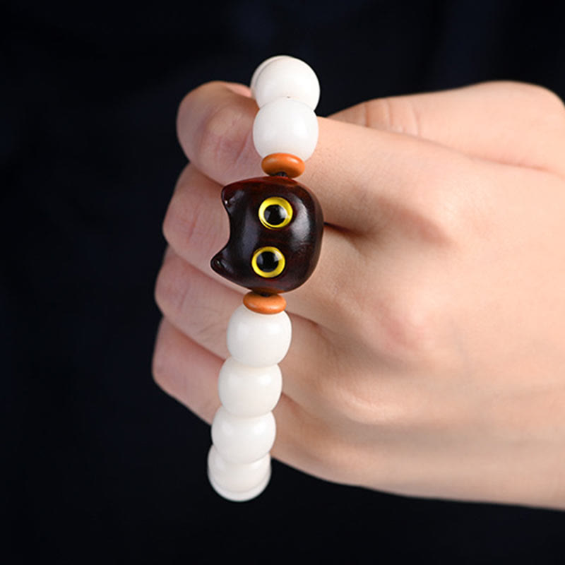 Buddha Stones, natürliches Bodhi-Samen-Armband, kleines Blatt, rotes Sandelholz, Ebenholz, süße Glückskatze, Weisheitsarmband - image 6