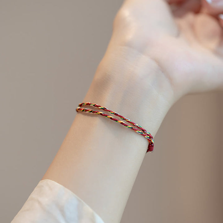 Buddha Stones 925 Sterling Silber Luck Koi Fisch geflochtene bunte Schnur Armband Fußkettchen