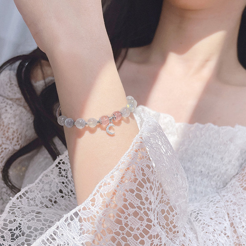 Buddha Stones Erdbeerquarz-Mondstein-Glücks-Mond-Charm-Armband - image 3