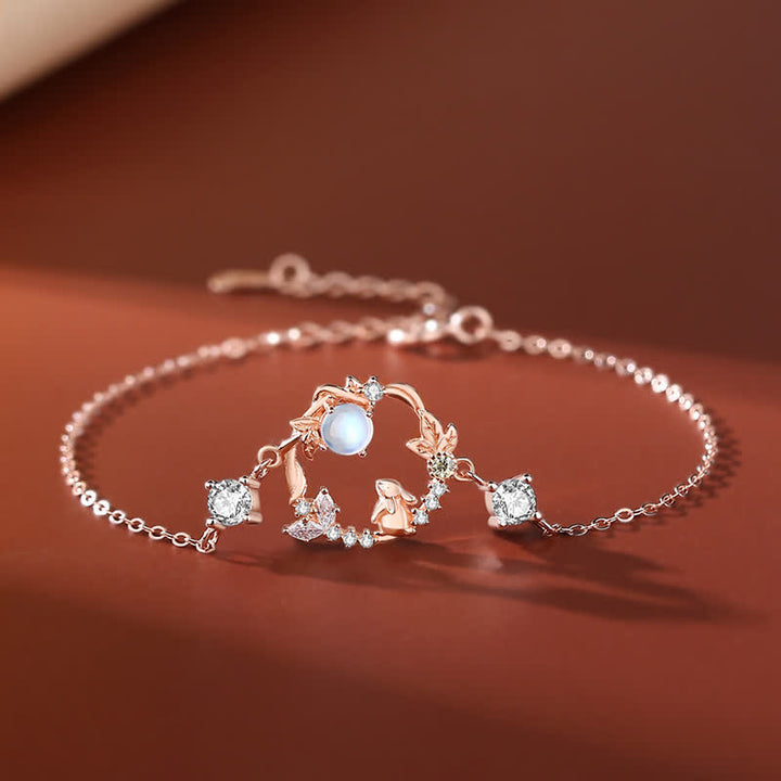 925 Sterling Silber Jahr des Kaninchens Mondstein Mond Blumenmuster Halskette Anhänger Armband Ohrringe - Armband - Roségold - image 8