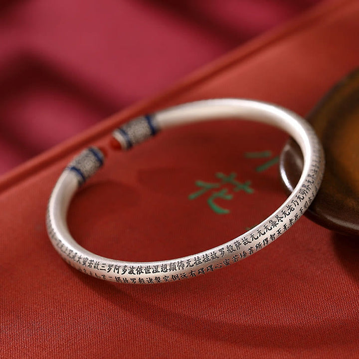 Buddha Stones 999 Sterling Silber Herz Sutra Gravur Roter Achat Schutzarmband Armreif - image 2