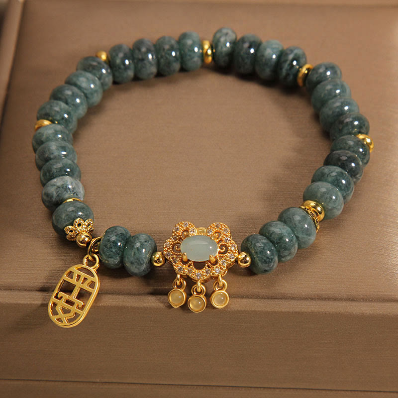 Armband mit Buddha Stonesn, natürlichem Jade-Chinesisch-Schloss-Charm, Frieden, Glück, Fülle