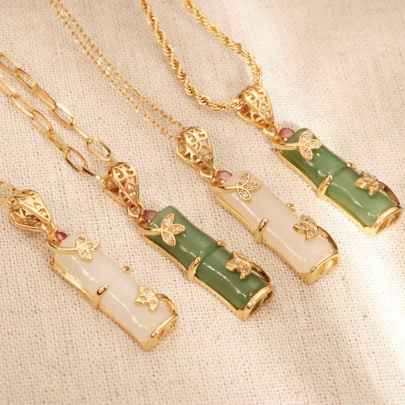 Buddha Stones, Weiß Jade, Cyan-Jade, Bambus, Glücksschutz, Halsketten- –  de.buddhastoneshop