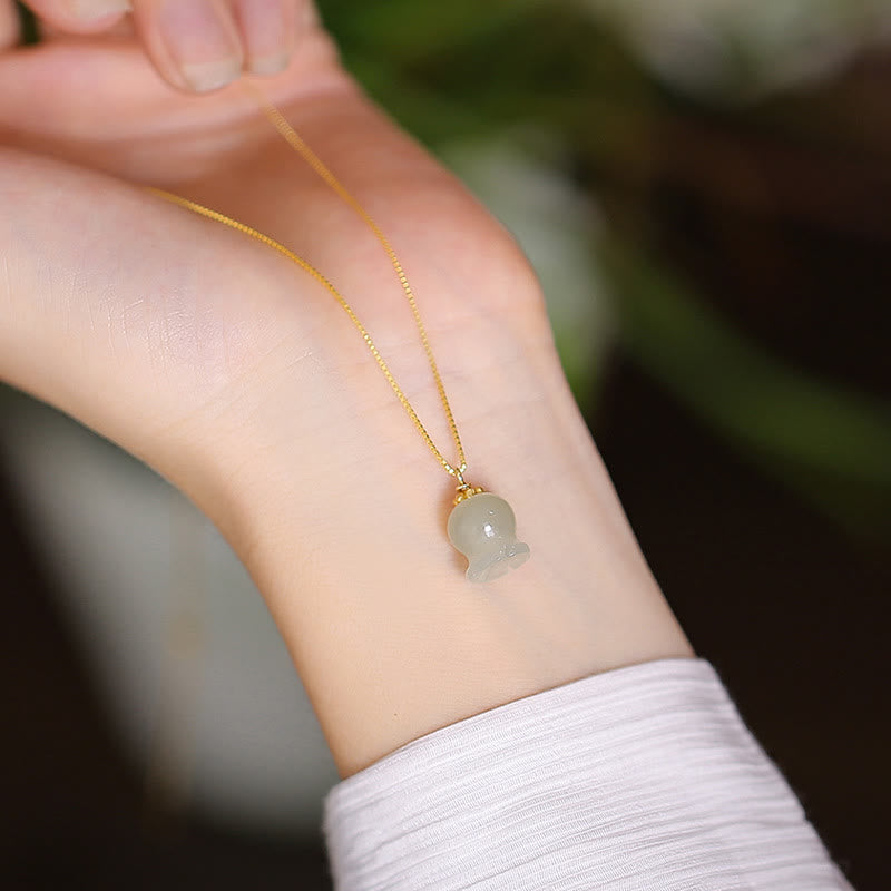 925 Sterling Silber natürliche Hetian Jade Cyan Jade Glück lachender Buddha Schmetterling Halskette Anhänger - Orchideenglockenblume - image 15