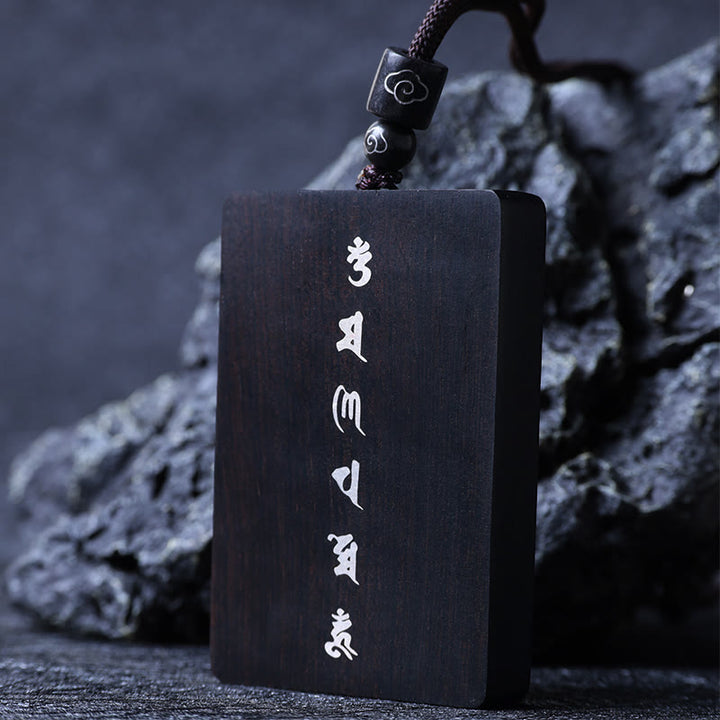 Buddha Stones, 999er-Sterlingsilber, kleines Blatt, rotes Sandelholz, Ebenholz, Om Mani Padme Hum, eingelegter Schutz-Halskettenanhänger - Ebenholz 4*6*1cm - image 14