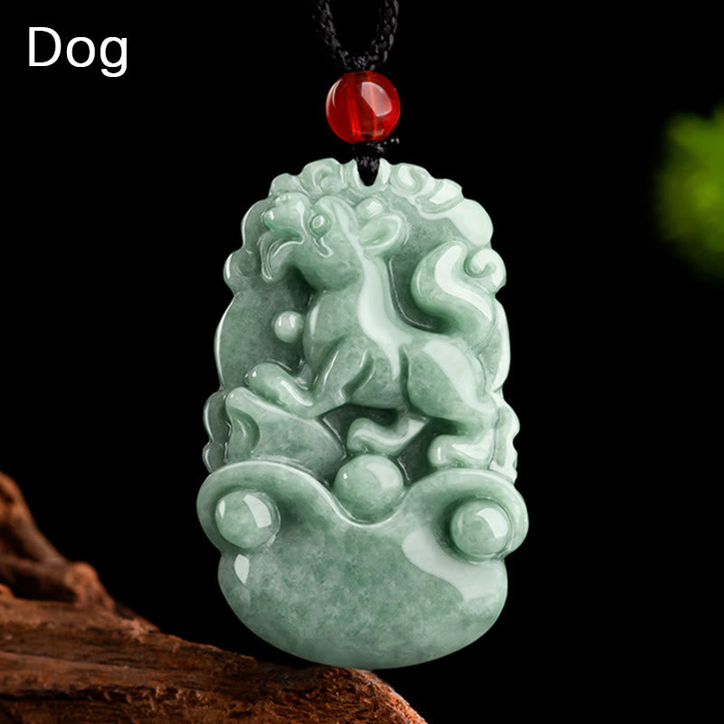 Halskette mit Buddha Stonesn, natürlicher grüner Jade, 12 chinesische Sternzeichen, Glück, Wohlstand