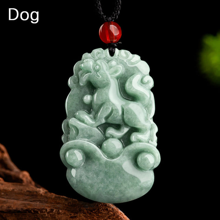 Halskette mit Buddha Stonesn, natürlicher grüner Jade, 12 chinesische Sternzeichen, Glück, Wohlstand