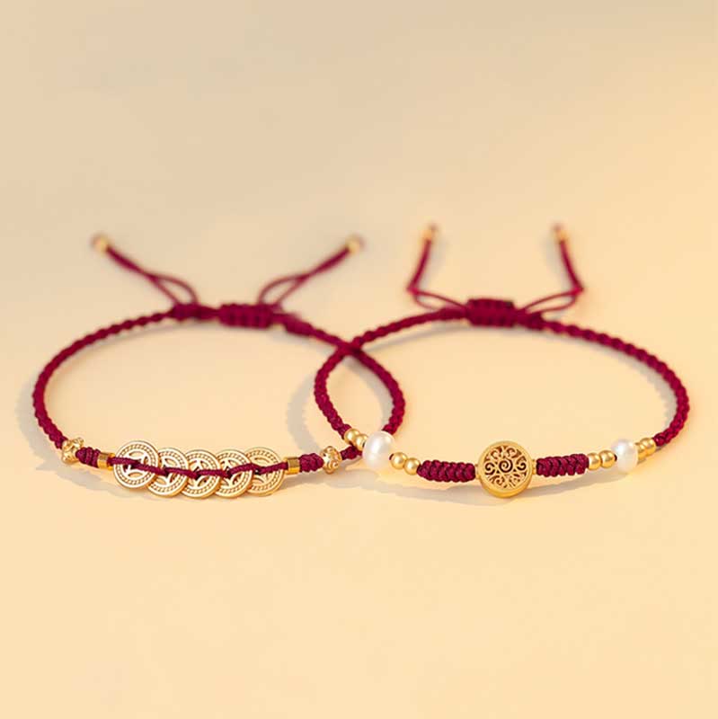 Geflochtenes Armband mit Buddha Stonesn, Kupfermünze, Glücksbaum, Glück, Stärke