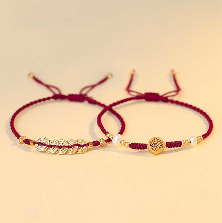 Geflochtenes Armband mit Buddha Stonesn, Kupfermünze, Glücksbaum, Glück, Stärke