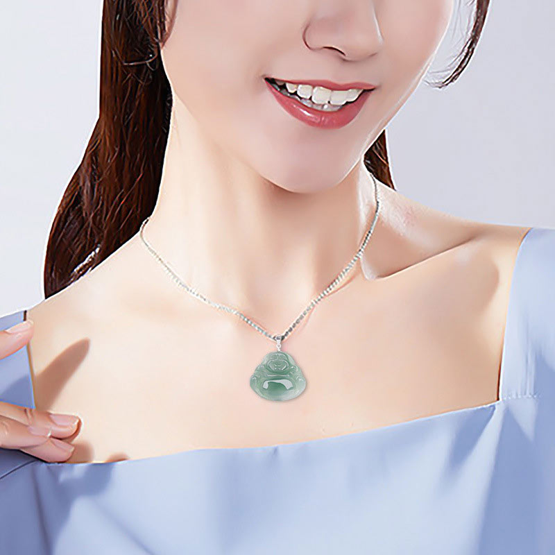 Buddha Stones 925 Sterling Silber Lachender Buddha Jade Schutz Ruhe Halskette Kettenanhänger - image 7