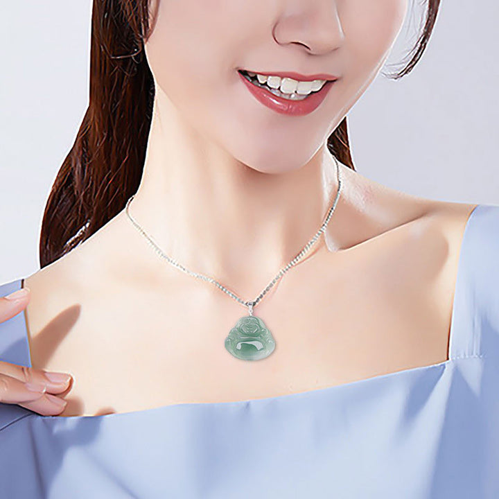 Buddha Stones 925 Sterling Silber Lachender Buddha Jade Schutz Ruhe Halskette Kettenanhänger - image 7