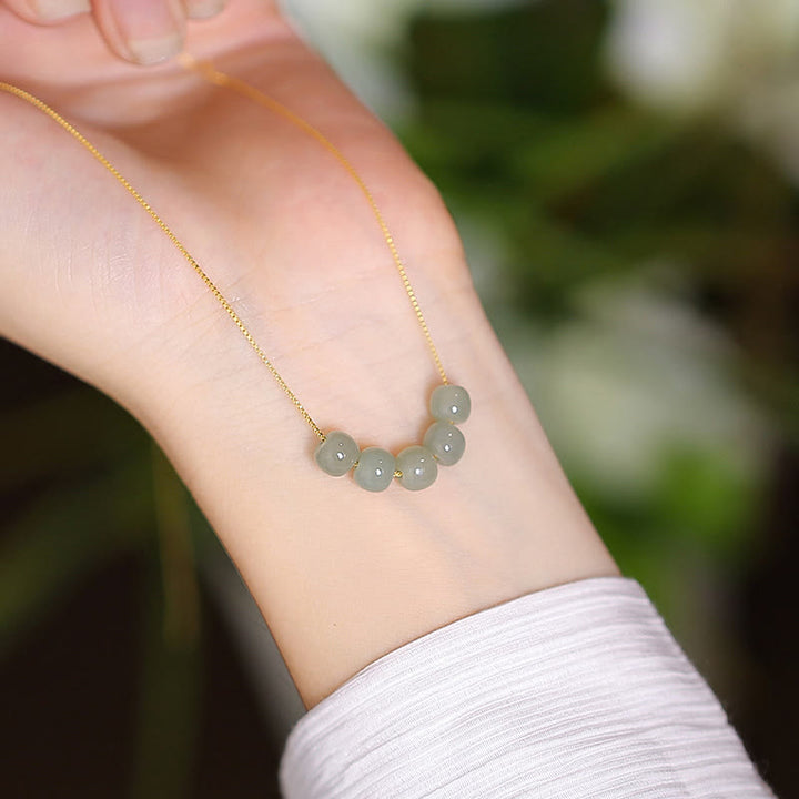 925 Sterling Silber natürliche Hetian Jade Cyan Jade Glück lachender Buddha Schmetterling Halskette Anhänger - Fünf Hetian Jade Perlen - image 9