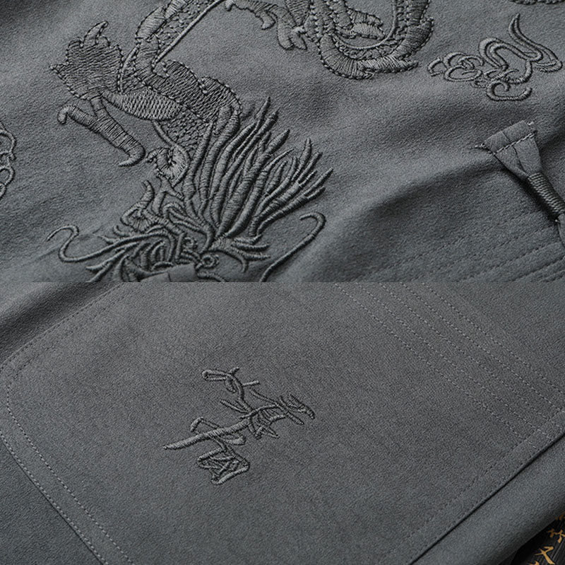 Buddha Stones Tang Anzug Hanfu Chinesischer Drache Traditionelle Kung Fu Uniform Kurzarm Tops und Hosen Kleidung Herren Set - image 10