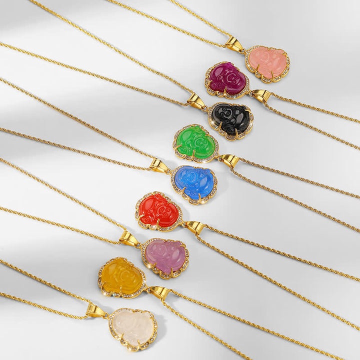 Buddha Stones 18K Gold gefüllt Lachender Buddha Jade Glück Halskette Kettenanhänger - image 1