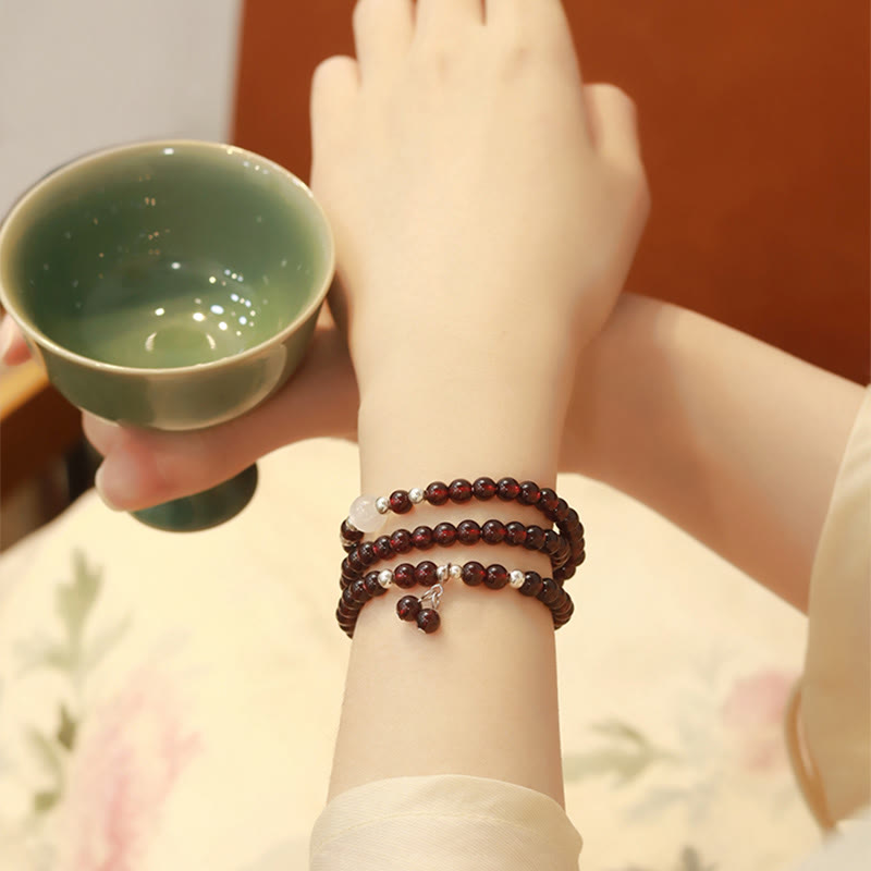 Buddha Stones 925 Sterling Silber Natürlicher Granat Katzenaugenschutz Dreifach gewickeltes Armband - image 3