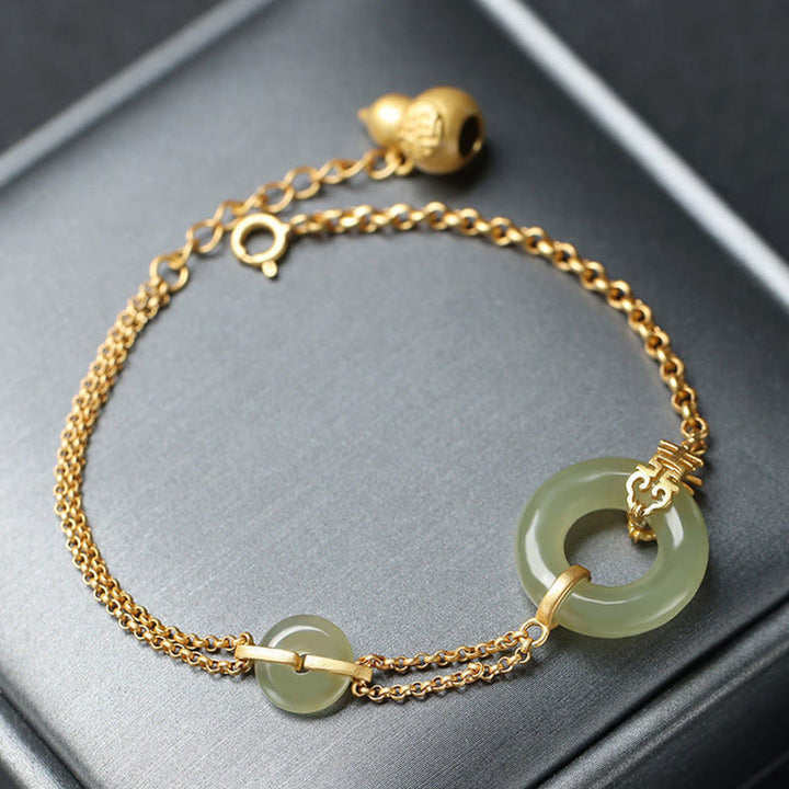 Rundes Jade-Friedensschnallen-Kürbis-Fu-Charakter-Glücksbringer-Wohlstandskettenarmband