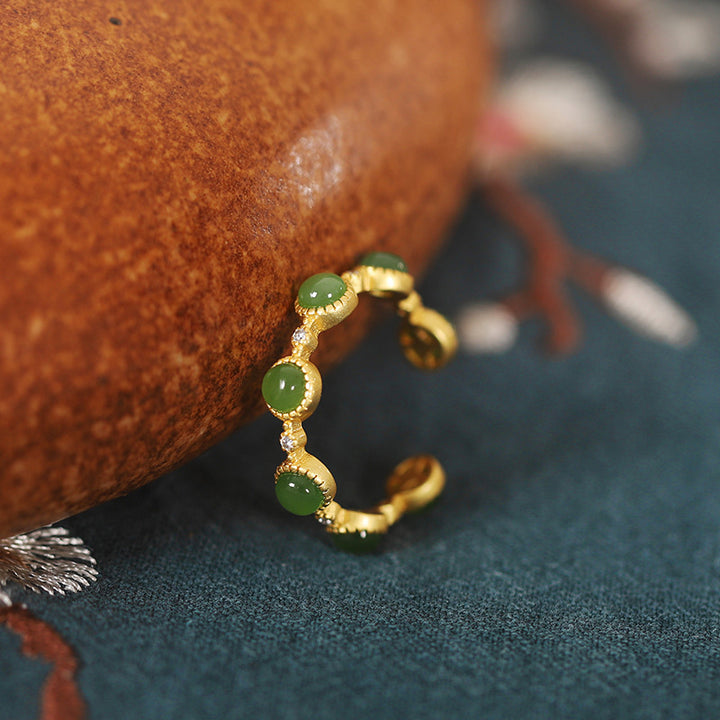 Buddha Stones Healing Calm Ring, verstellbarer Jade, Zyanblau - image 8