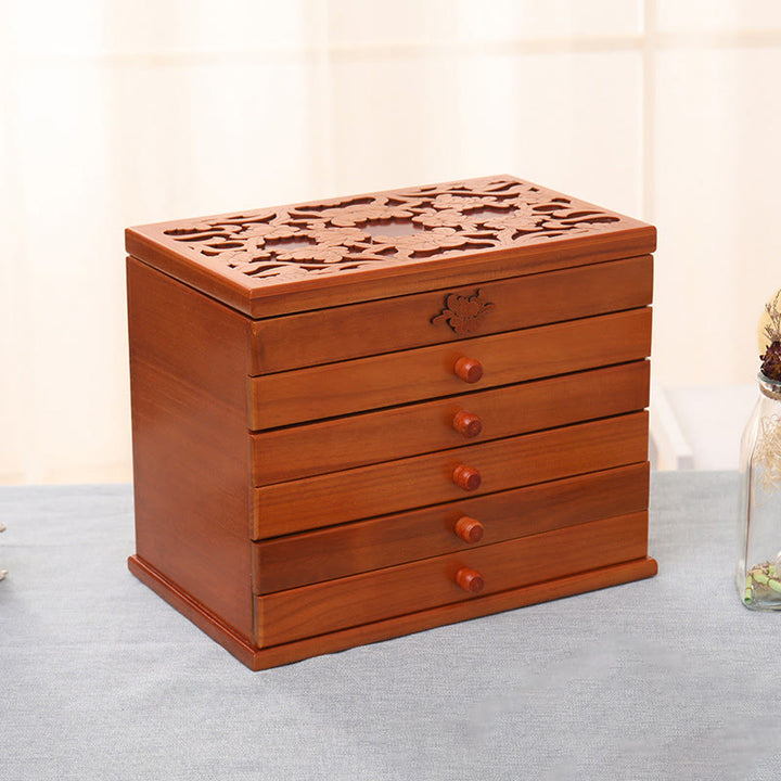 Buddha Stones, großes Fassungsvermögen, Vintage-Blumen, geschnitzte Holz-Schmuckschatulle, sechslagige Schmuck-Aufbewahrungsbox - image 9