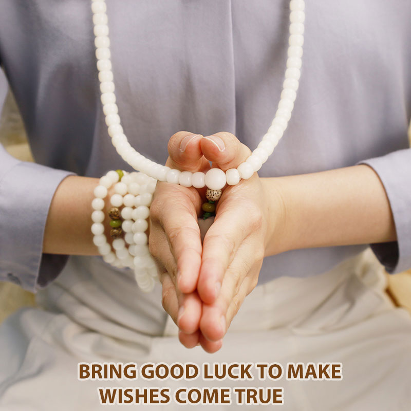 Buddha Stones Weiß Jade Bodhi Lotus Mala Harmonie Halskette Armband - image 17