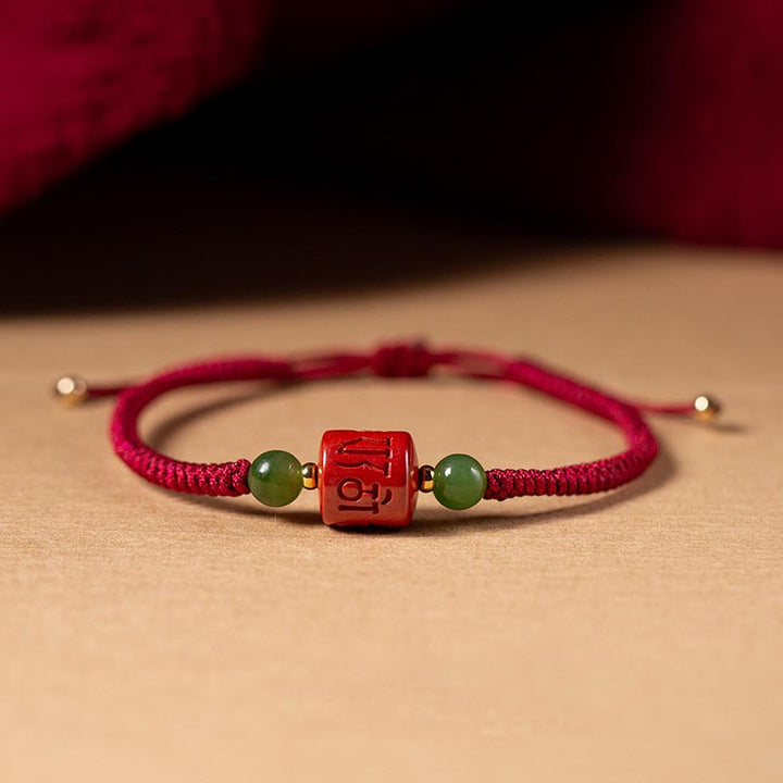 Armband aus geflochtenem Seil von Buddha Stones Tibetan Cinnabar Om Mani Padme Hum mit Gravur und Segen