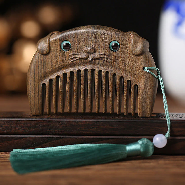 Tragbarer Mini-Kamm mit chinesischem Sternzeichen, grünem Sandelholz, Frieden