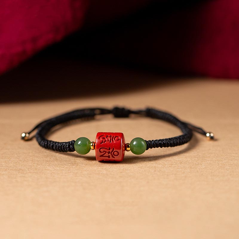 Armband aus geflochtenem Seil von Buddha Stones Tibetan Cinnabar Om Mani Padme Hum mit Gravur und Segen