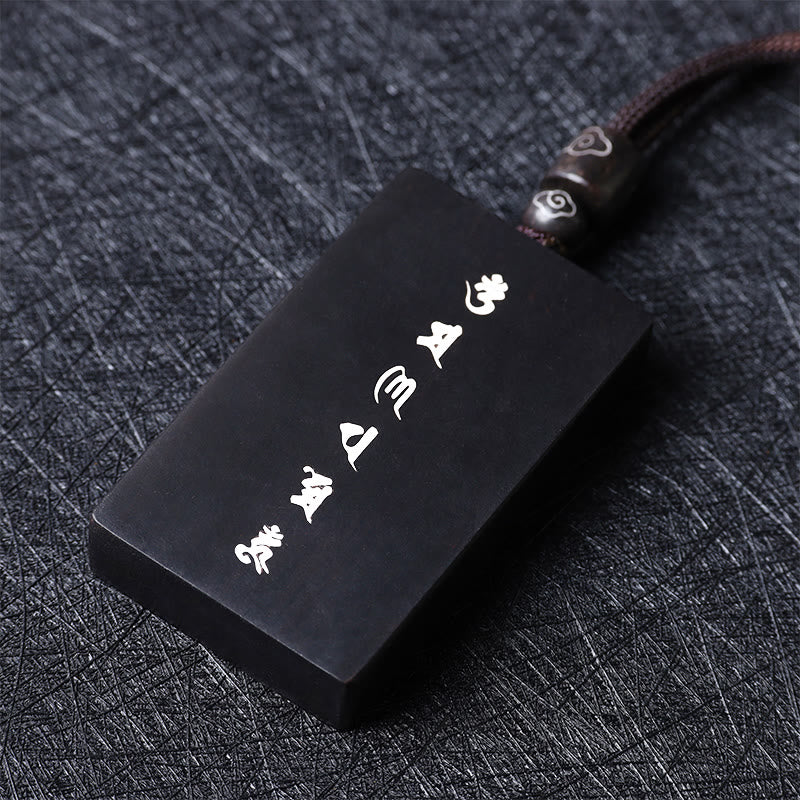 Buddha Stones, 999er-Sterlingsilber, kleines Blatt, rotes Sandelholz, Ebenholz, Om Mani Padme Hum, eingelegter Schutz-Halskettenanhänger - image 12