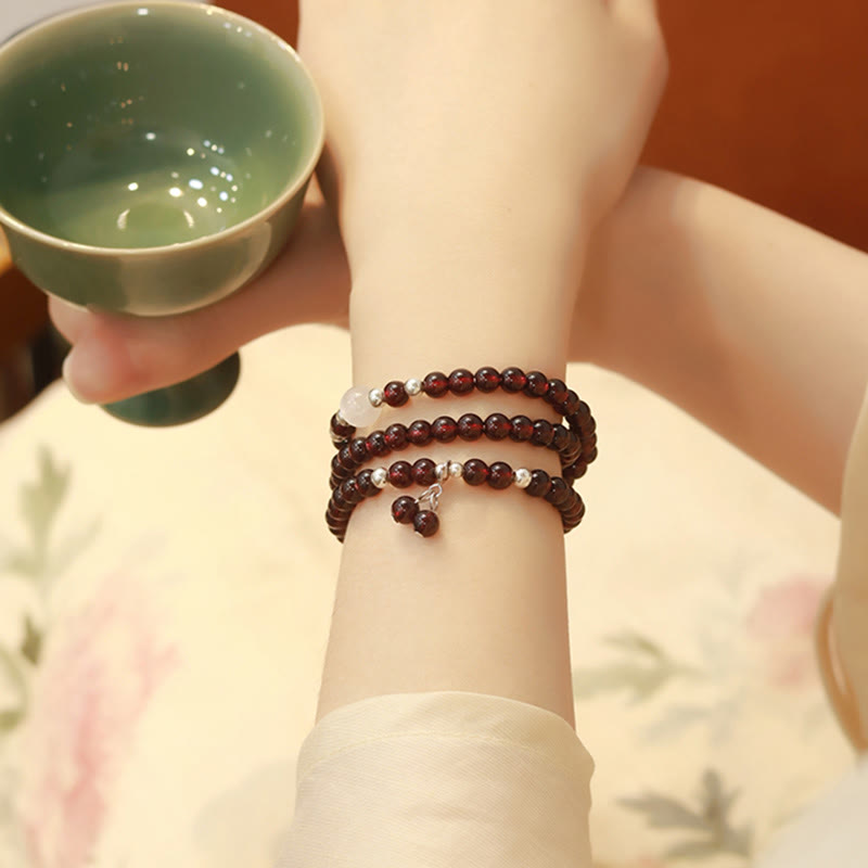 Buddha Stones 925 Sterling Silber Natürlicher Granat Katzenaugenschutz Dreifach gewickeltes Armband - image 11