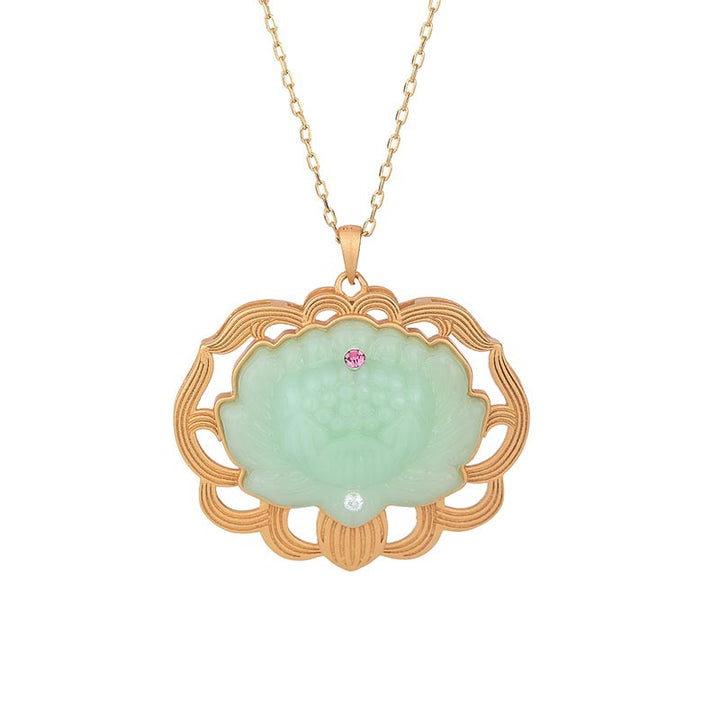 Natürlicher Jade-Lotus-Harmonie-Halskettenanhänger - image 3