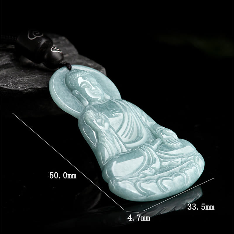 Buddha Stones Amitabha Buddha natürliche Jade Lotus Amulett Mitgefühl String Halskette Anhänger - image 9