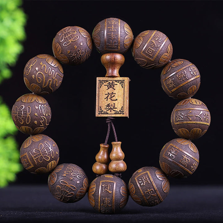 Buddha Stones Chinesisches Sternzeichen Palisander Ebenholz Kupfermünze PiXiu Geschnitztes Wärmearmband