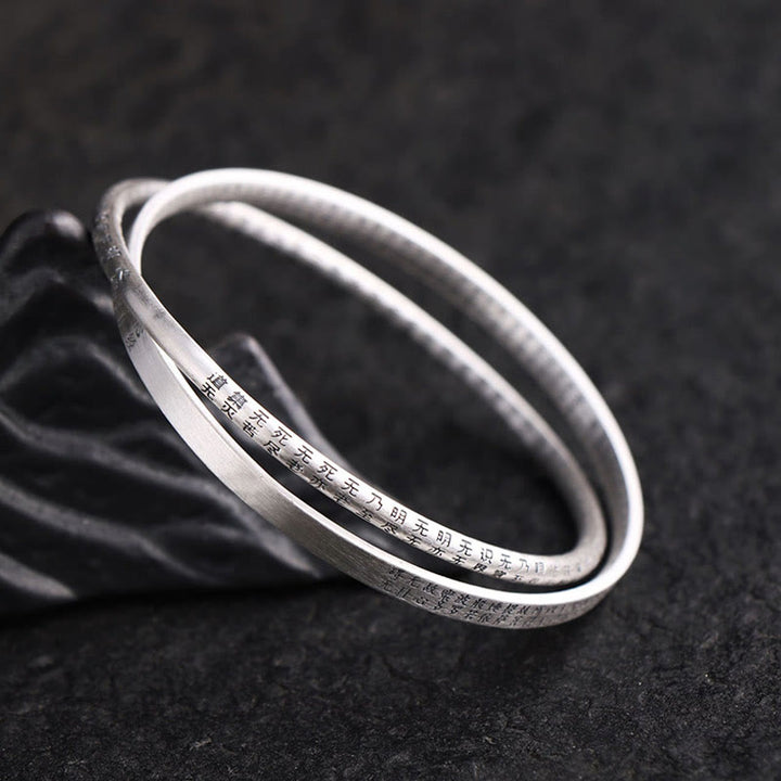 Buddha Stones 999 Sterling Silber Herz Sutra Geschnitzter Schutzarmband Armreif - 62 mm - image 0