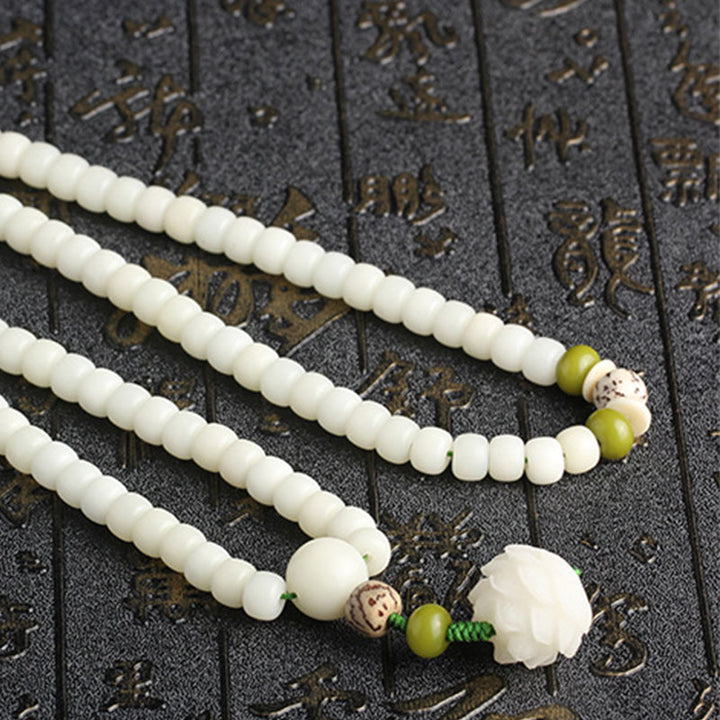 Buddha Stones Weiß Jade Bodhi Lotus Mala Harmonie Halskette Armband - image 19