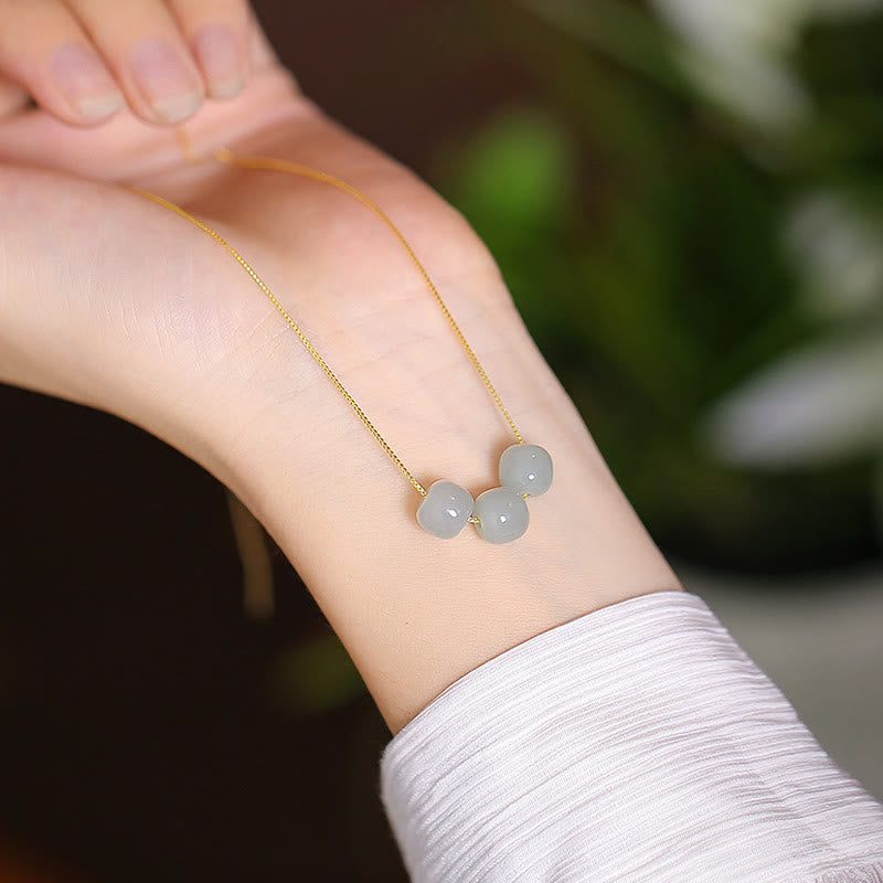 925 Sterling Silber natürliche Hetian Jade Cyan Jade Glück lachender Buddha Schmetterling Halskette Anhänger - Drei Hetian Jade Perlen - image 10