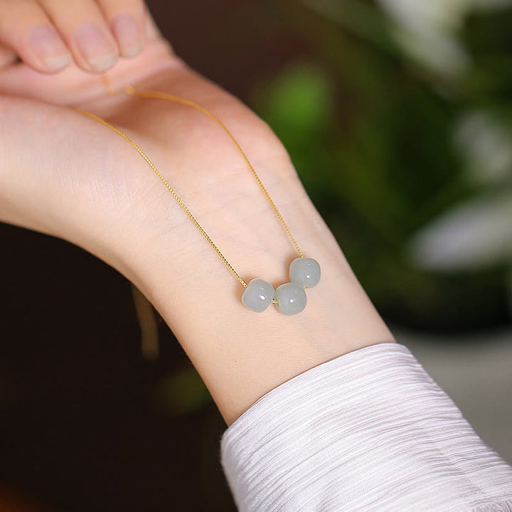 925 Sterling Silber natürliche Hetian Jade Cyan Jade Glück lachender Buddha Schmetterling Halskette Anhänger - Drei Hetian Jade Perlen - image 10