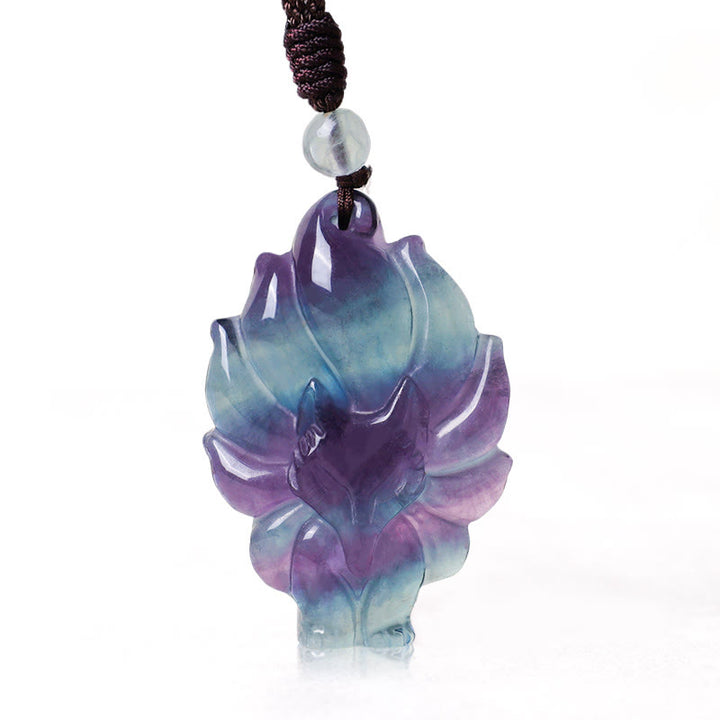 Buddha Stones Natürliche Fluorit-Goldglanz-Obsidian-Fuchs-Anhänger-Schutz-Halskette